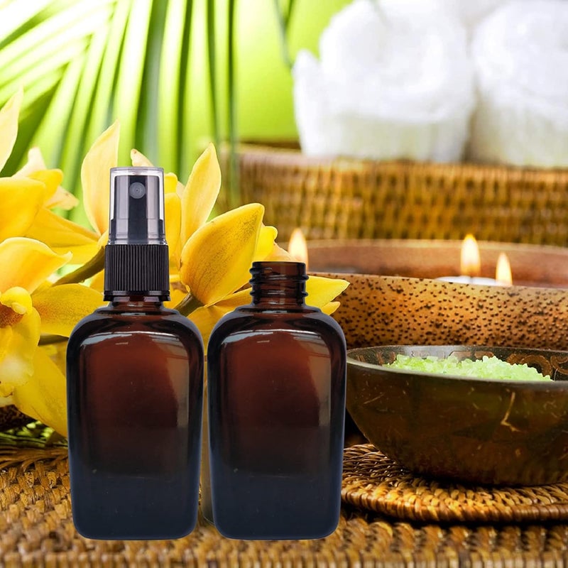 Devinez Devinez Pack of 4 Multipurpose Refillable Amber Square Shape Glass Bottle 30 ml with Black Spray Pump for Cosmetics Serum Essential Oils Blends Skin Care Travel Toners DIY - Image 4