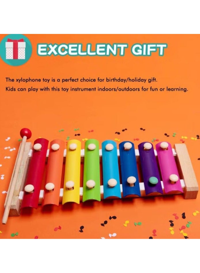 Natural Wooden Xylophone Puzzle Toy for Toddlers, Octave Xylophone Musical Toy with Wooden Base for Learning and Educational Musical Instruments - Image 1