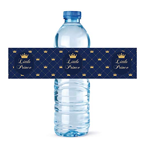 None/Brand 24 Royal Prince Baby Shower Water Bottle Labels for Boy Royal Decorations Party Supplies. (8.5x2 inches) - Image 1
