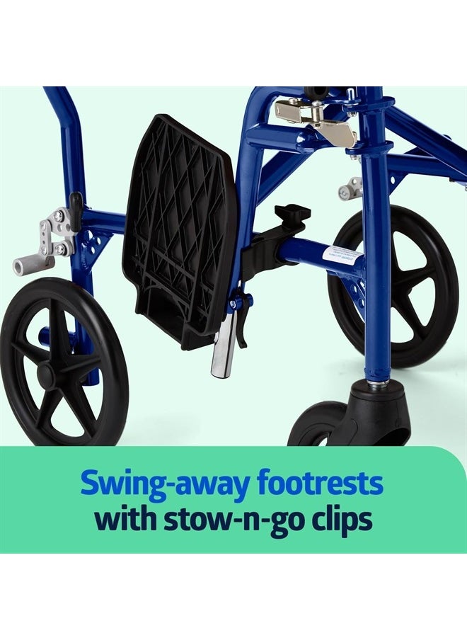 GUARDIAN - Medline Ultra Lightweight Transport Wheelchair for Adults, Foldable, 19-Inch Seat Width, Blue Frame, Black Upholstery - Image 1