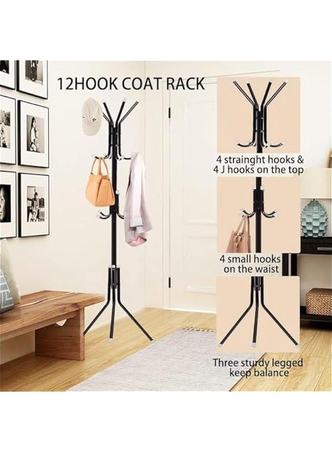 Beauenty Metal Coat Rack with 12 Hooks for Handbags, Jackets, Purse, Umbrella (Black)  - Image 2
