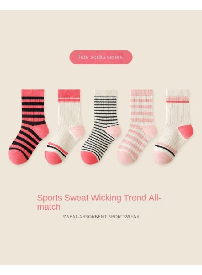 مكد 【colorful Stripes】5-pack جوارب منتصف الساق للأطفال، جوارب الربيع/الصيف للفتيات، جوارب خريف/شتاء كلاسيكية متعددة الاستخدام للأطفال الرضع - Image 1