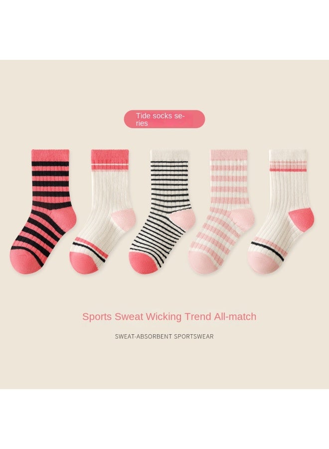مكد 【colorful Stripes】5-pack جوارب منتصف الساق للأطفال، جوارب الربيع/الصيف للفتيات، جوارب خريف/شتاء كلاسيكية متعددة الاستخدام للأطفال الرضع - Image 3