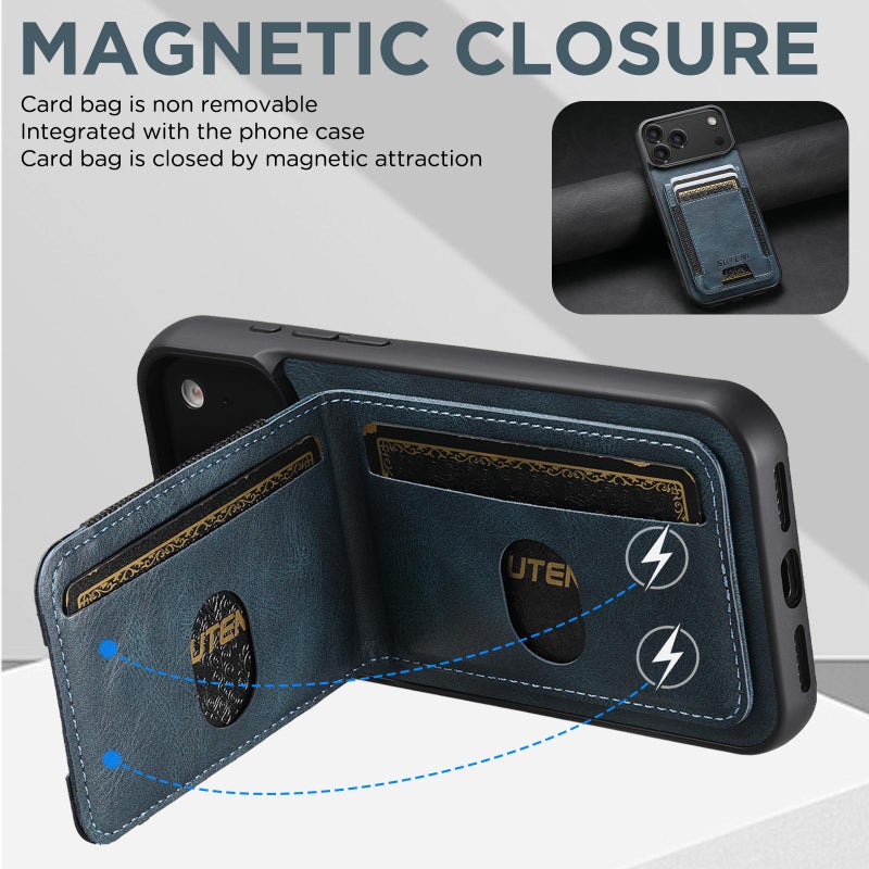 Suteni For Iphone 17 Pro H03 Oil Wax Leather Wallet Stand Back Phone Case(Blue) - Image 4