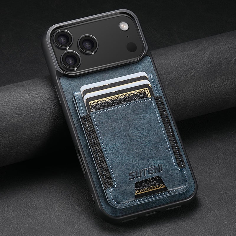 Suteni For Iphone 17 Pro H03 Oil Wax Leather Wallet Stand Back Phone Case(Blue) - Image 2