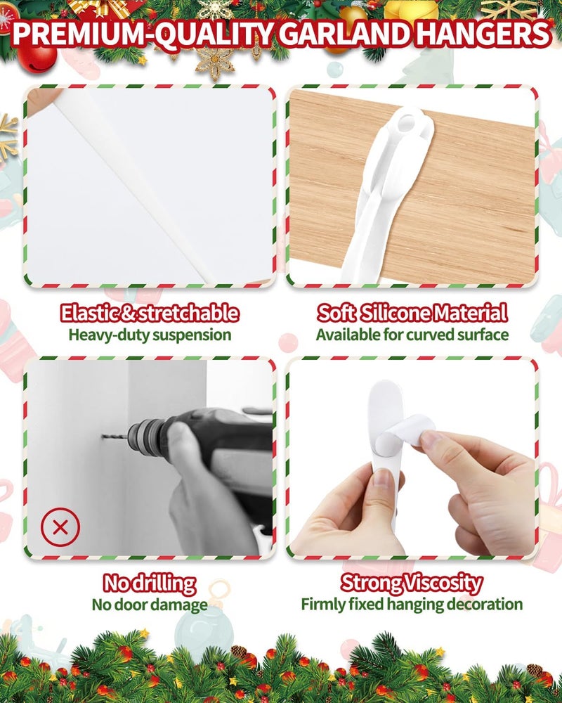 OXDFK 5 PCS Christmas Garland Hanger for Mantle Garland Hooks, Christmas Wreath Ties, Fireplace Stocking Holder, Silicone Adhesive Wreath Hooks for Fireplace Mantle, Stairways Banister (White) - Image 3