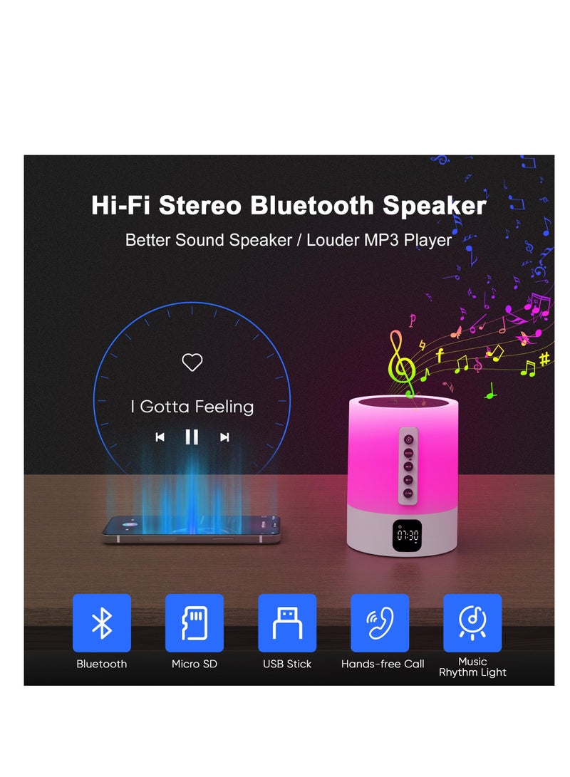 Excefore Night Light Bluetooth Speaker, 48 Colours Changing Touch Control Bedside Lamp, Dimmable, White Noise, Multi-Color Changing Bedside Lamp, with Sound Machine, Gifts for Teen and Adult - Image 2