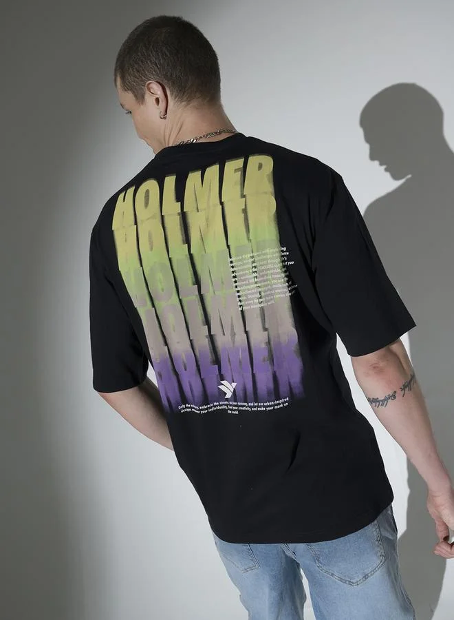 Hubberholme Men's Relaxed Fit Black Cotton T-Shirt with Soft Breathable Fabric