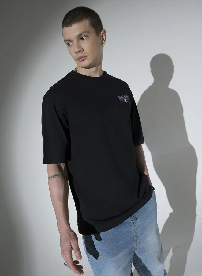 Hubberholme Men's Relaxed Fit Black Cotton T-Shirt with Soft Breathable Fabric