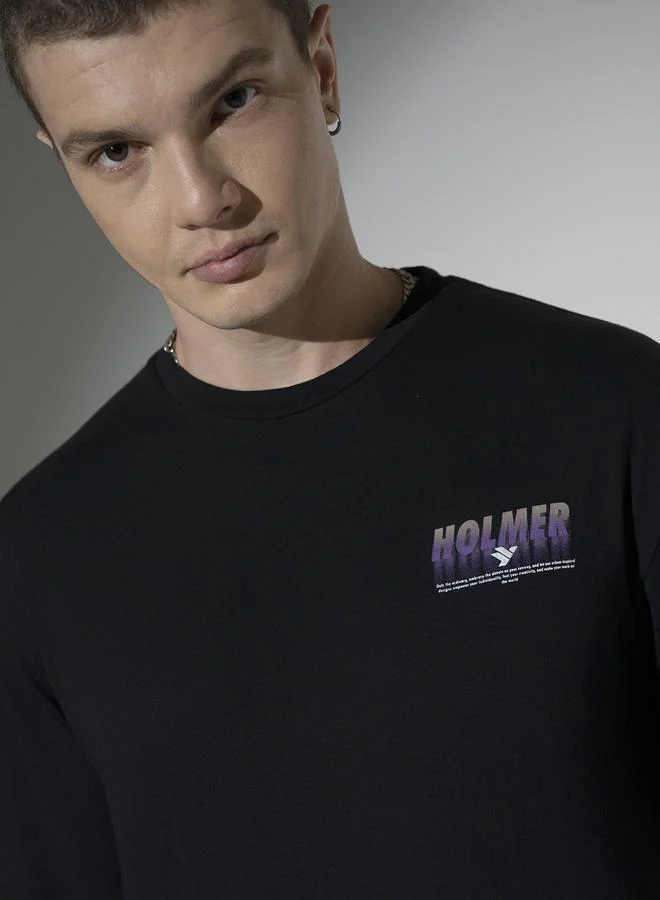 Hubberholme Men's Relaxed Fit Black Cotton T-Shirt with Soft Breathable Fabric