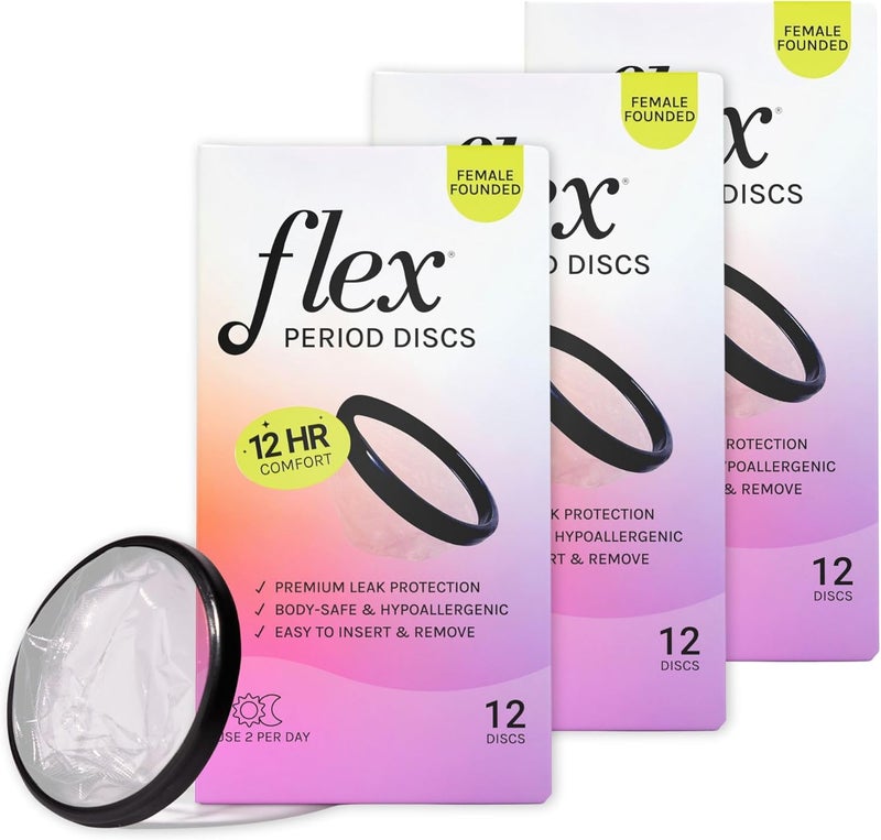 FLEX Menstrual Discs | Disposable Period Discs | Reduce Cramps & Dryness | Beginner-Friendly Tampon Alternative | Capacity of 5 Super Tampons | Made in Canada | 3-Pack (36 Total Count) - Image 1