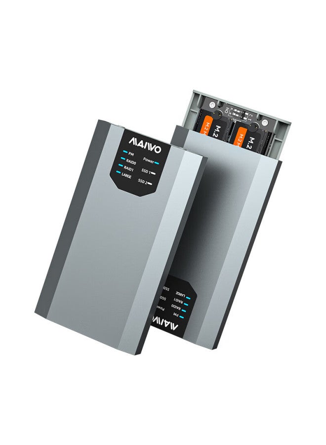 Maiwo Kr Hard Drive Enclosure, M.2 Nvme Disk Array Case, Dual-bay Hard Drive Cage With Raid Support, Compatible With Laptops And Apple 16-inch External 20gbps Read-only Box - Image 5