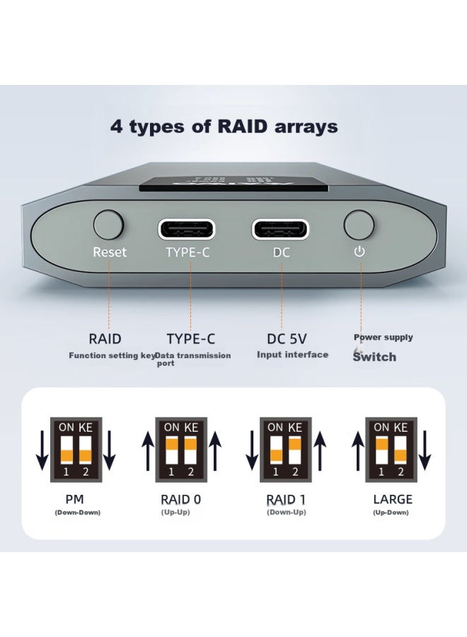 Maiwo Kr Hard Drive Enclosure, M.2 Nvme Disk Array Case, Dual-bay Hard Drive Cage With Raid Support, Compatible With Laptops And Apple 16-inch External 20gbps Read-only Box - Image 3