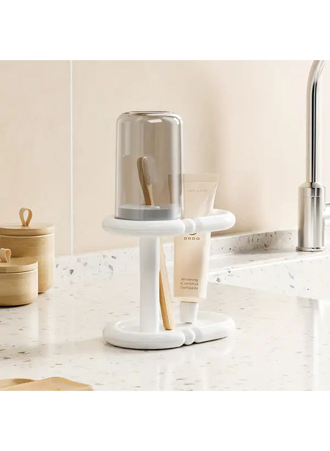White Freestanding Toothbrush Holder with Cup for Small Bathroom - Image 5