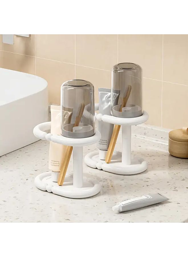 White Freestanding Toothbrush Holder with Cup for Small Bathroom - Image 1