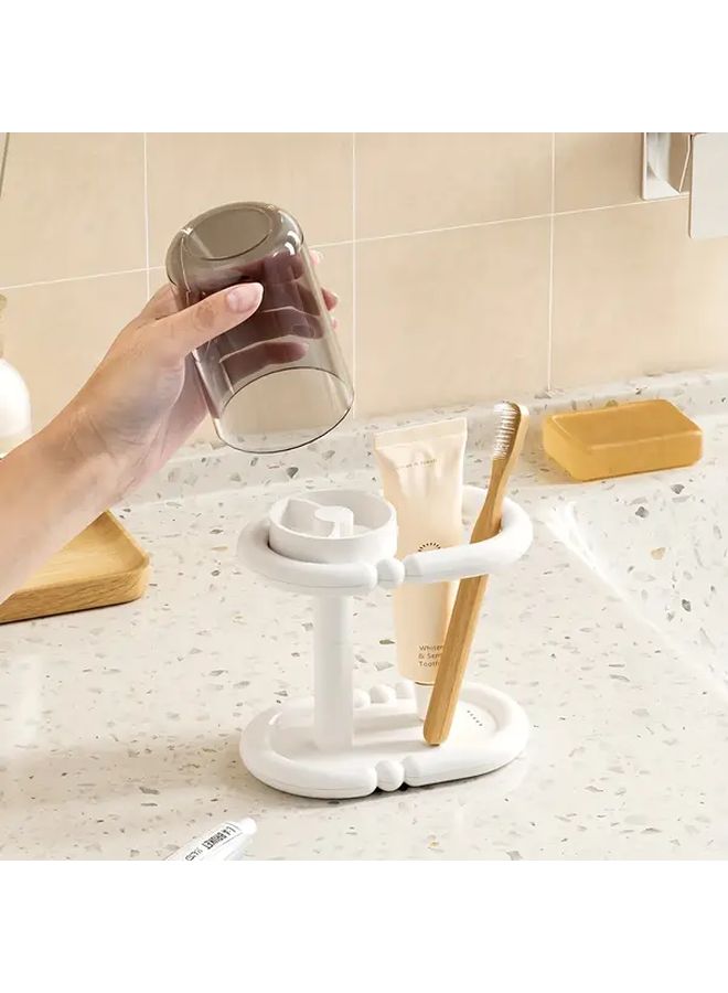 White Freestanding Toothbrush Holder with Cup for Small Bathroom - Image 4