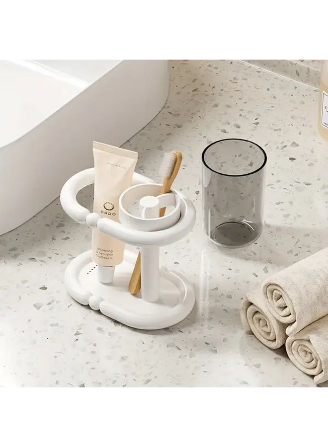 White Freestanding Toothbrush Holder with Cup for Small Bathroom - Image 2