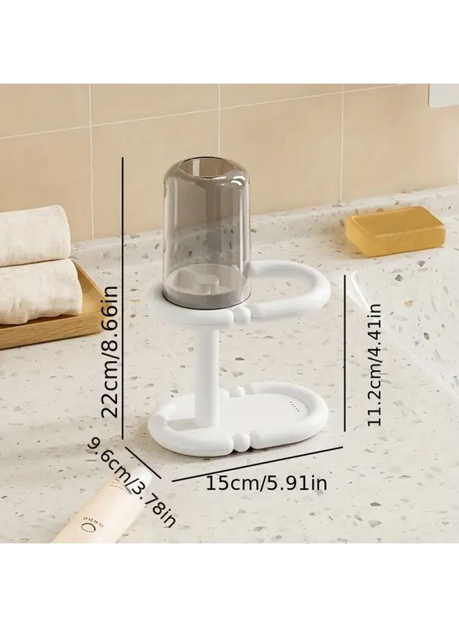 White Freestanding Toothbrush Holder with Cup for Small Bathroom - Image 3