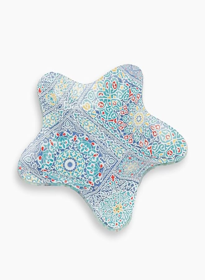 Rosa Glass Star Shape Islamic Design Serving Plate, 32 x 32 cm Size, Yameesh Blue