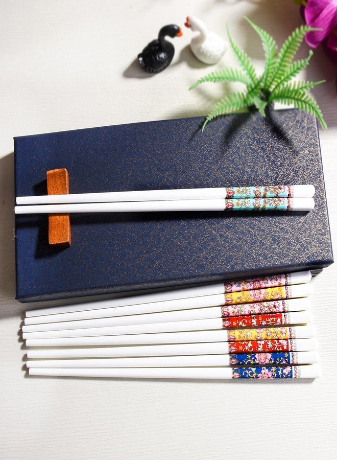 Whitenesser 5-Pair Porcelain Chopstick Set, 9.4" Bone China Chopsticks with Exquisite Floral Patterns, Ergonomic Reusable Noodle Chopsticks, Dishwasher Safe - Image 3
