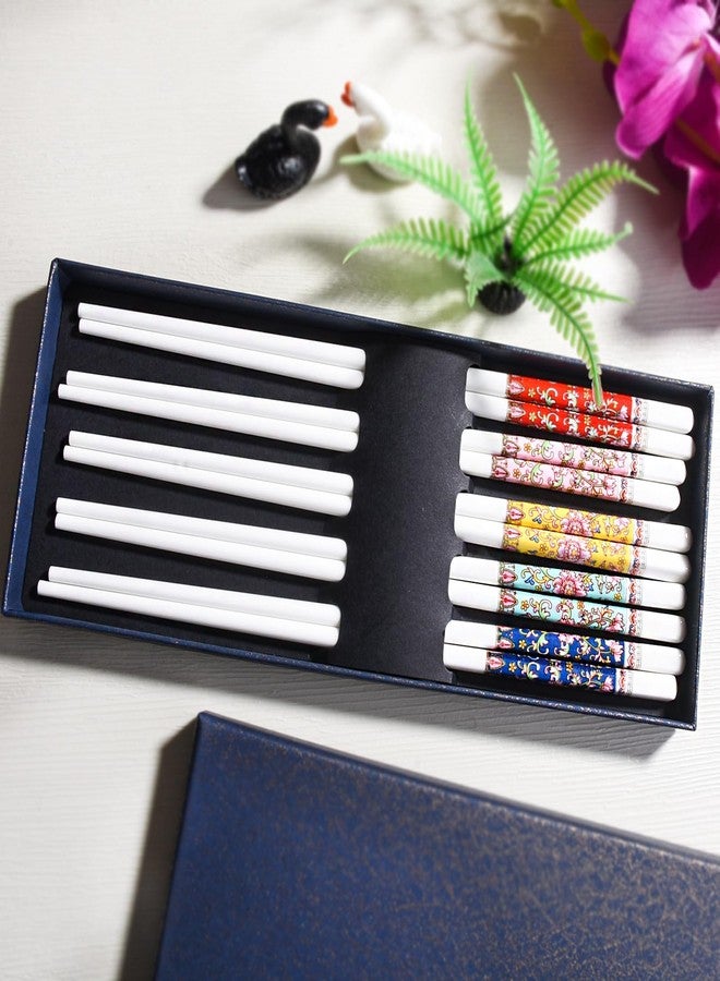 Whitenesser 5-Pair Porcelain Chopstick Set, 9.4" Bone China Chopsticks with Exquisite Floral Patterns, Ergonomic Reusable Noodle Chopsticks, Dishwasher Safe - Image 5