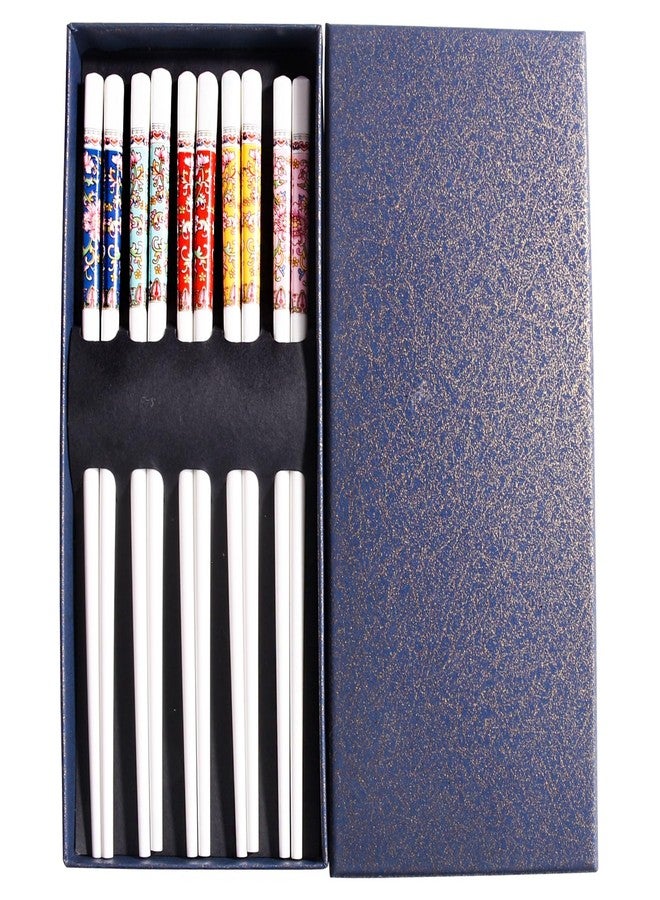 Whitenesser 5-Pair Porcelain Chopstick Set, 9.4" Bone China Chopsticks with Exquisite Floral Patterns, Ergonomic Reusable Noodle Chopsticks, Dishwasher Safe - Image 1