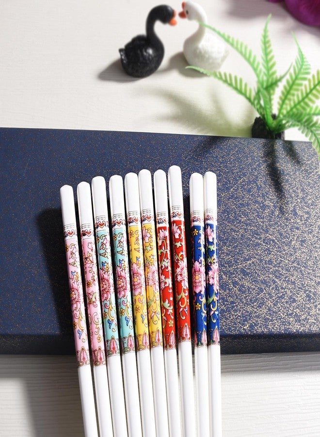 Whitenesser 5-Pair Porcelain Chopstick Set, 9.4" Bone China Chopsticks with Exquisite Floral Patterns, Ergonomic Reusable Noodle Chopsticks, Dishwasher Safe - Image 2