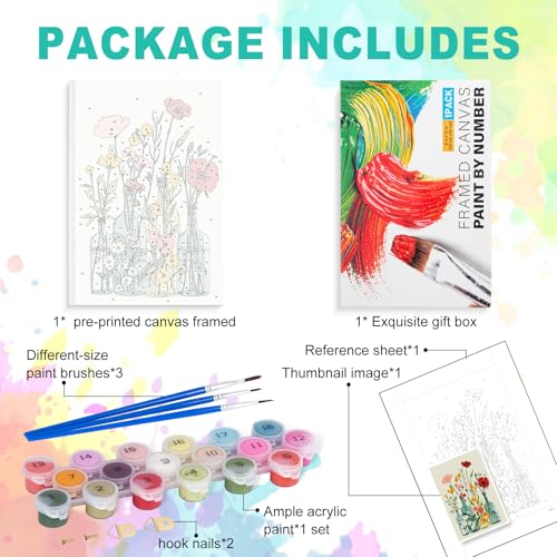 GEEHEIY Framed Paint by Numbers Kit for Adults Beginner & Kids Ages 8-12, Flowers Easy Paint by Number Kits Framed, DIY Acrylic Oil Painting by Numbers with Frame for Gift Home Decor 8 x 12 inch - Image 4
