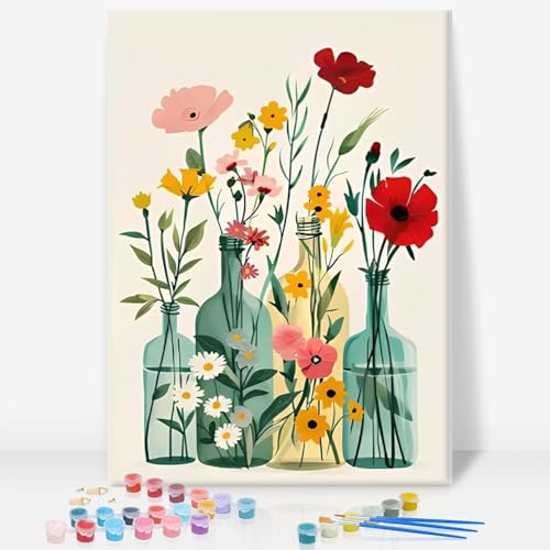 GEEHEIY Framed Paint by Numbers Kit for Adults Beginner & Kids Ages 8-12, Flowers Easy Paint by Number Kits Framed, DIY Acrylic Oil Painting by Numbers with Frame for Gift Home Decor 8 x 12 inch - Image 1
