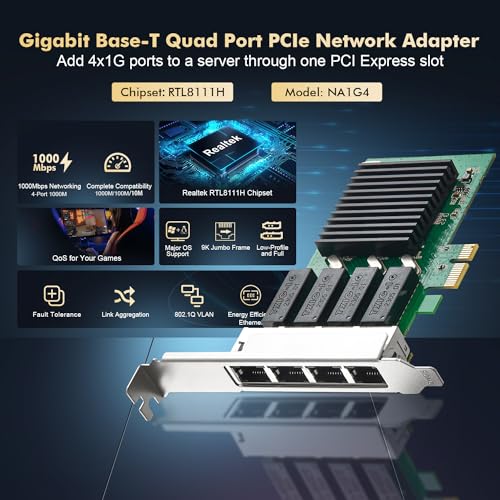 Binardat 4 Port Gigabit PCIe Network Adapter, Realtek RT8111H Controller 1000/100Mbps Binardat Ethernet LAN NIC Card for Windows/Linux/Mac - Image 2
