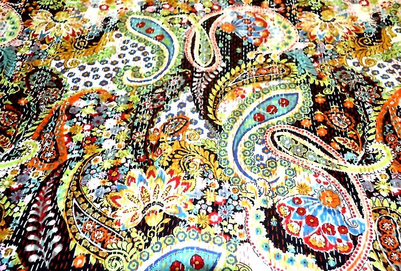 Textile art إبداعات الفن النسيجي إبداعات تقليدية عرقية قنطة هندية أغطية سرير قطنية زمرّديّة فواكه استوائية مخيطة يدويًا غطاء سرير بواسطة إبداعات الفن النسيجي إبداعات 90x108 بوصة - Image 3