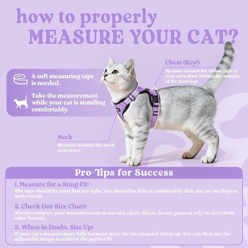 Rabbitgoo Cat Harness and Lead Set, Escape Proof Kitten Harness with Leash, Metal Ring, Lightweight Soft, Reflective Adjustable Vest for Small Cat Walking Travel S, Light purple - Image 2