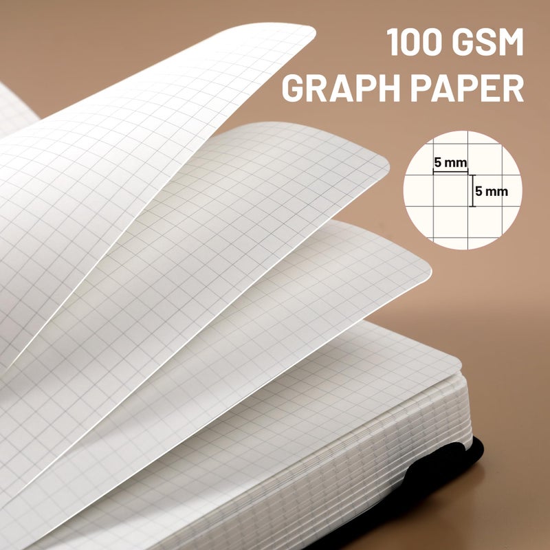 CAGIE Graph Notebook 320 Pages 100 GSM Paper Graphing Grid Journal A5 Hardcover Leather Quad Ruled Notebooks for Engineering, Math, Work, Black - Image 3