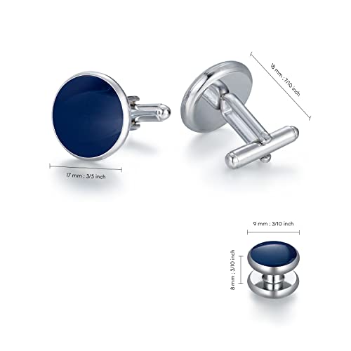 Wynameleri Cufflinks and Tuxedo Studs Set SIlver and Blue Accessories for Men in Gift Box - Image 3