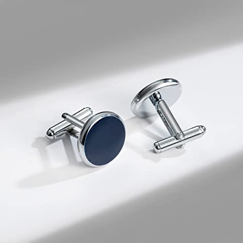 Wynameleri Cufflinks and Tuxedo Studs Set SIlver and Blue Accessories for Men in Gift Box - Image 4
