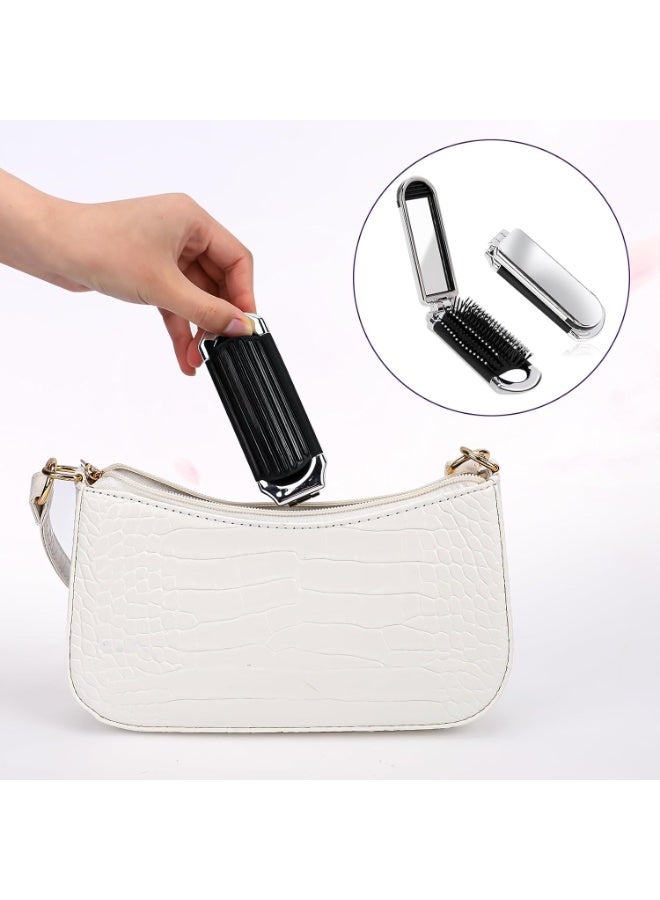 فرشاة شعر قابلة للطي مع مرآة، مشط تدليك شعر للسفر، فرشاة شعر مدمجة، فرشاة شعر للجيب أدوات تصفيف الشعر فرشاة شعر للسفر للنساء والرجال （الفضي） - Image 5