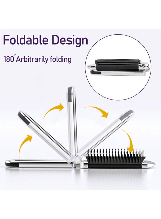 فرشاة شعر قابلة للطي مع مرآة، مشط تدليك شعر للسفر، فرشاة شعر مدمجة، فرشاة شعر للجيب أدوات تصفيف الشعر فرشاة شعر للسفر للنساء والرجال （الفضي） - Image 2