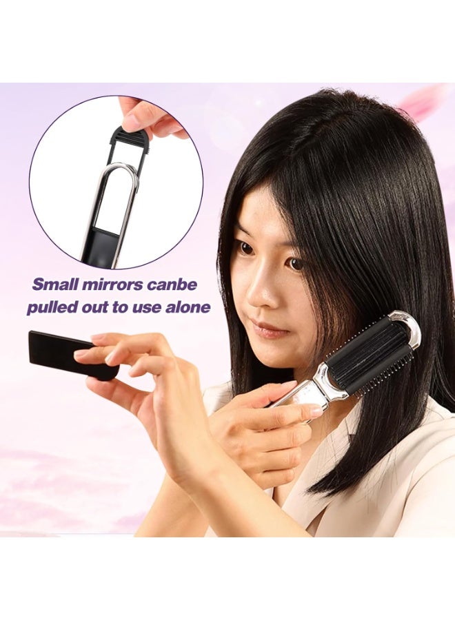 فرشاة شعر قابلة للطي مع مرآة، مشط تدليك شعر للسفر، فرشاة شعر مدمجة، فرشاة شعر للجيب أدوات تصفيف الشعر فرشاة شعر للسفر للنساء والرجال （الفضي） - Image 4