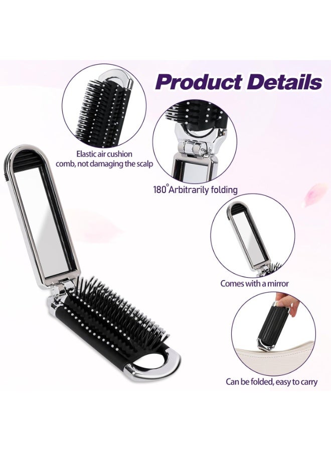 فرشاة شعر قابلة للطي مع مرآة، مشط تدليك شعر للسفر، فرشاة شعر مدمجة، فرشاة شعر للجيب أدوات تصفيف الشعر فرشاة شعر للسفر للنساء والرجال （الفضي） - Image 3