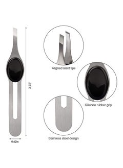 Generic 2 PCS Professional Non-Slip Grip Tip Eyebrow Tweezers, Stainless Steel Precision Pointed Blackhead Splinter Removal Tool, for Eyebrow Shaping and Tweezing Facial and Body Hair (Black, Silver)  - Image 2