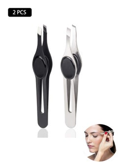 Generic 2 PCS Professional Non-Slip Grip Tip Eyebrow Tweezers, Stainless Steel Precision Pointed Blackhead Splinter Removal Tool, for Eyebrow Shaping and Tweezing Facial and Body Hair (Black, Silver)  - Image 1