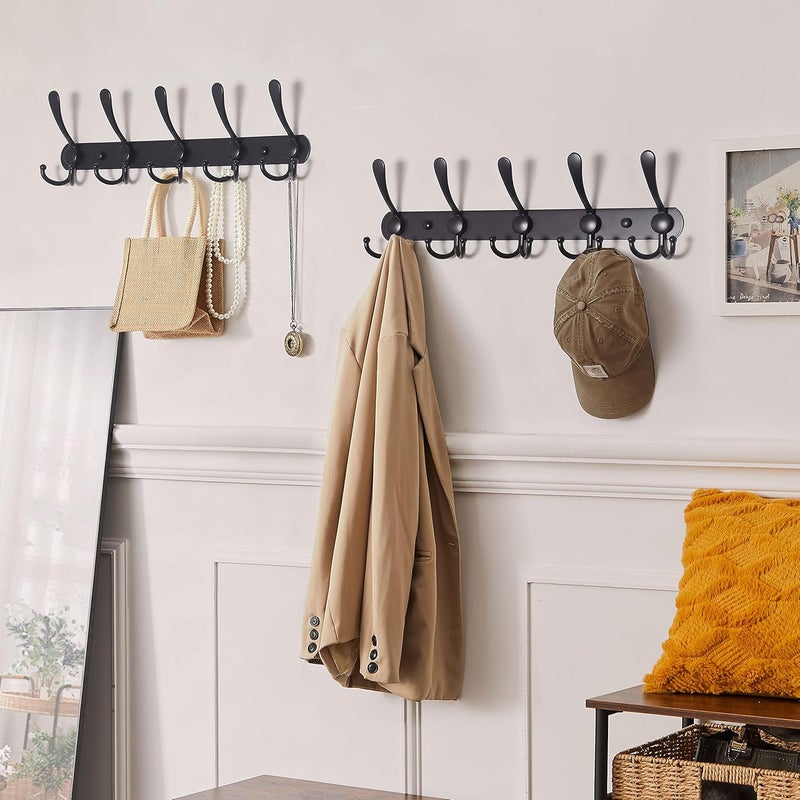 Dseap Diverse operation compatible Coat Rack Wall Mounted - 5 Tri Hooks, Heavy Duty, Stainless Steel, Metal Coat Hook Rail for Coat Hat Towel Purse Robes Mudroom Bathroom Entryway,Black Carefully selected solid material - Image 5