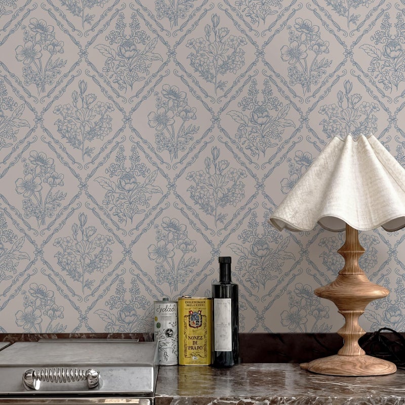 Toduso Peel and Stick Wallpaper Vintage Wall Paper Boho Contact Paper Blue Removable Wallpaper for Kitchen Bathroom Bedroom Floral Waterproof Self Adhesive Vinyl Drawer Decor 17.3"x78.7" - Image 1