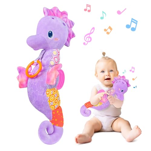 Fuzqq Baby Girl Toys 06 MonthsMusical Stuffed Animal Plush Toy with RattleSoft Newborn Toy for 0 3 6 9 12 Months GirlsBaby Girl GiftPurple - Image 1