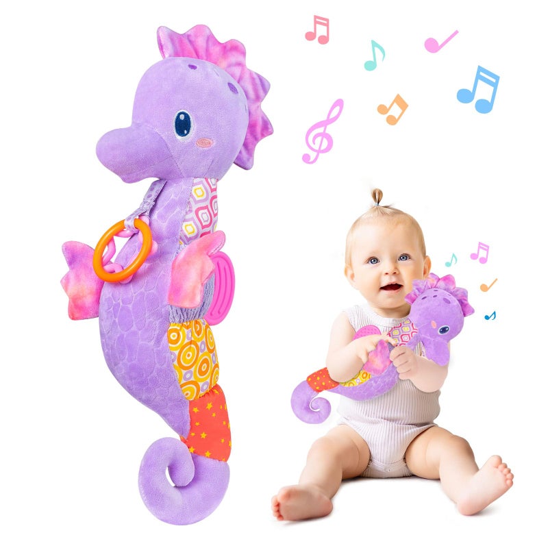 Fuzqq Baby Girl Toys 06 MonthsMusical Stuffed Animal Plush Toy with RattleSoft Newborn Toy for 0 3 6 9 12 Months GirlsBaby Girl GiftPurple - Image 2