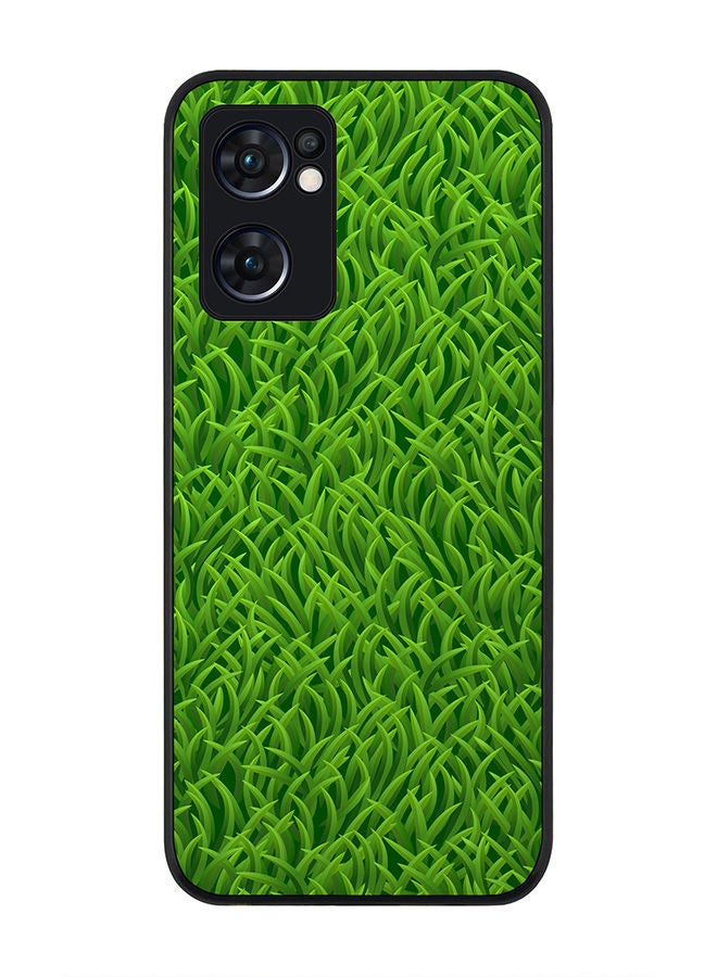 Stylizedd Rugged Black edge case for Oppo Reno7 5G  Slim fit Soft Case Flexible Rubber Edges Anti Drop TPU Gel Thin Cover - Grassy Grass - Image 1