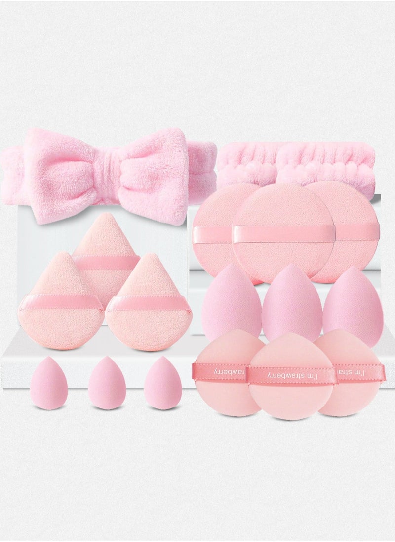 Generic 16-Piece Spa Headband and Wristband Clean Set, Includes Makeup Sponges and Face Triangle Powder Puff Skincare Beauty Blender for Washing Face,Women Gift Set(Pink) - Image 1