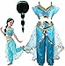 Yosbabe Girls Jasmine Arabian Princess Jasmine Cosplay Costume with Wig Halloween Party Dress Up for Kids 11034T - Image 3