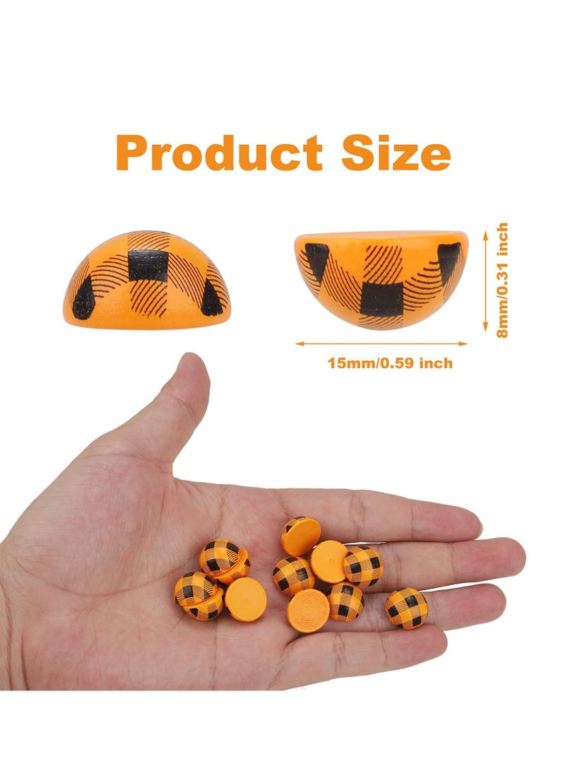 KASTWAVE 120 Pcs Half Wooden Balls Beads for Crafts, 15 mm Plaid Buffalo Wooden Half Beads Natural Split Wood Balls Assorted Colorful Half Round Wooden for Valentine's Day Farmhouse Ornament Craft Home Decor - Image 2