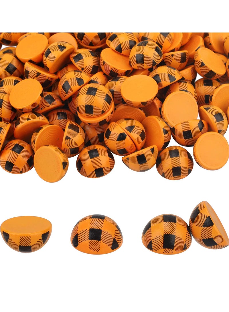 KASTWAVE 120 Pcs Half Wooden Balls Beads for Crafts, 15 mm Plaid Buffalo Wooden Half Beads Natural Split Wood Balls Assorted Colorful Half Round Wooden for Valentine's Day Farmhouse Ornament Craft Home Decor - Image 1